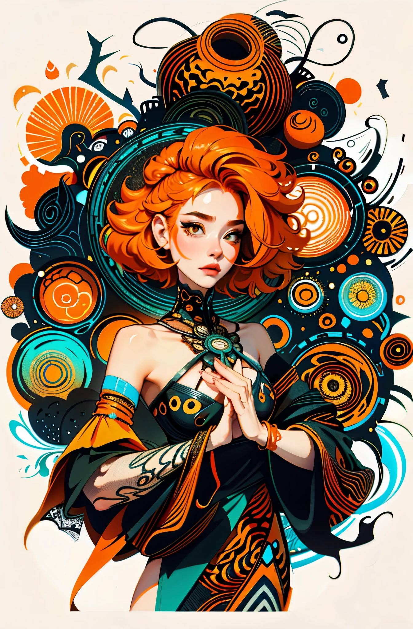 1girl,(orange_hair:1.1),(zentangle, mandala, tangle, entangle:0.6),(fractal art),the most beautiful form of chaos,brutalist designed,