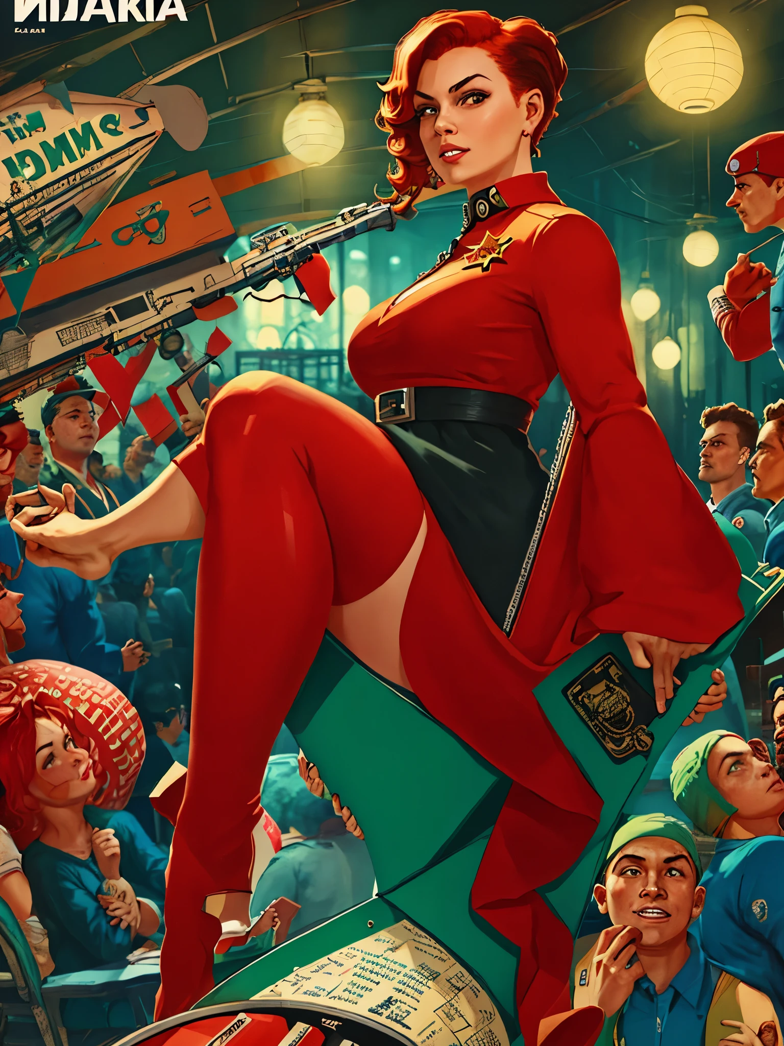 arte oficial, fondo de pantalla de unidad 8k, ultra detallado, estéticamente agradable, alta calidad, obra maestra, mejor calidad, una mujer ( hermosa chica) con camisas rojas y negras de pie entre una multitud, video musical, Mexcican mafia, pandilla members, golpecitos, pandillas, hip hop, hip hop, street pandilla, Vida de gamberro, pandilla, estilo de vida lowrider, gansters glamorosos y sexys, cabello rojo, Hermoso rostro, ojos verdes, pose sexy, mejor calidad Hermoso rostro