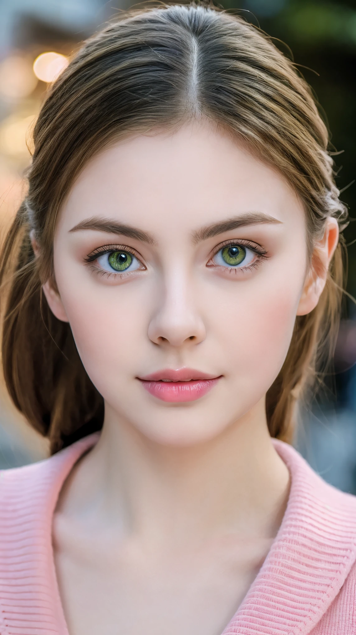 Photos of Ukrainian women. Fits the face. 25 years old, sharp chin, Raw photo, masutepiece, extremely detailed photo, Digital SLR, Photorealistic 3.9, Ultra High Resolution, of the highest quality, Pink lips, Perfect makeup, Big, Bright green eyes, white