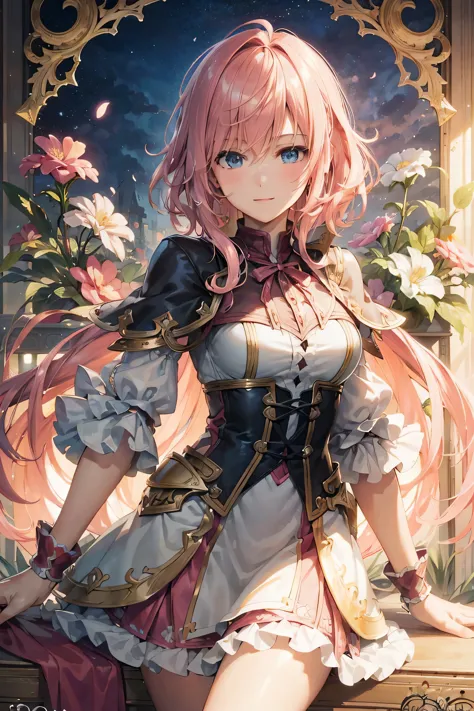 lightning portrait , final fantasy,pink blonde,medium hair,light perm hair,curly hair on one side,disappoint one&#39;bangs,beaut...