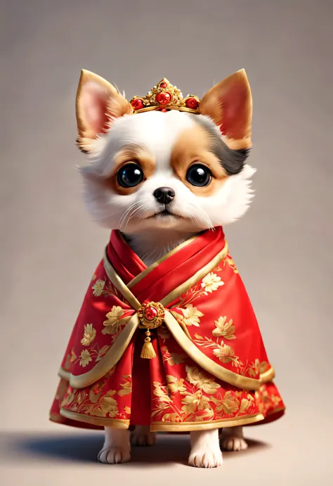 curly，In ancient China, A super cute puppy wearing a bright red wedding dress. Dog Bride is an avatar, Wearing a red scarf on th...