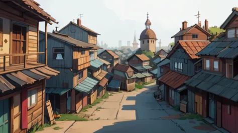 Fantasy City, Poor, beggar, Medieval City, Wooden houses, Slums, NOhumans, Gloomy City, soednie century