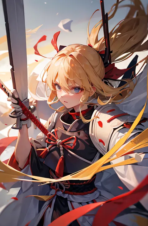 pure white background　Kenshin Uesugi　Shogun　Valkyrie　blonde　armor sword　shortcut　strong