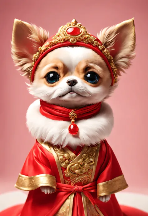 curly，beautiful details，Feminine laughter，In ancient China, A super cute puppy wearing a bright red wedding dress. Dog Bride is ...