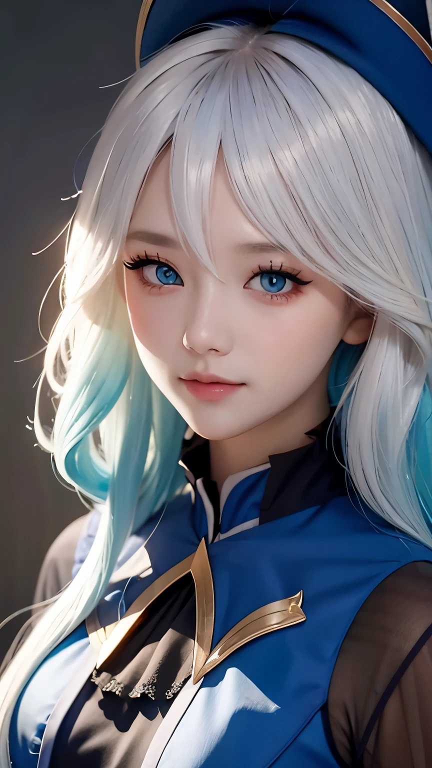 One wearing a blue dress、Close-up of woman wearing white headband, guweiz style artwork, IG model | artistic germ, extremely detailed artistic germ, surreal anime, Soft portrait shots 8K, artistic germ. anime illustration, Bowater&#39;s art style, blonde princess, 8k artistic germ bokeh，blue hair，semi long hair，blue eyes，wear glasses（focus），huge 