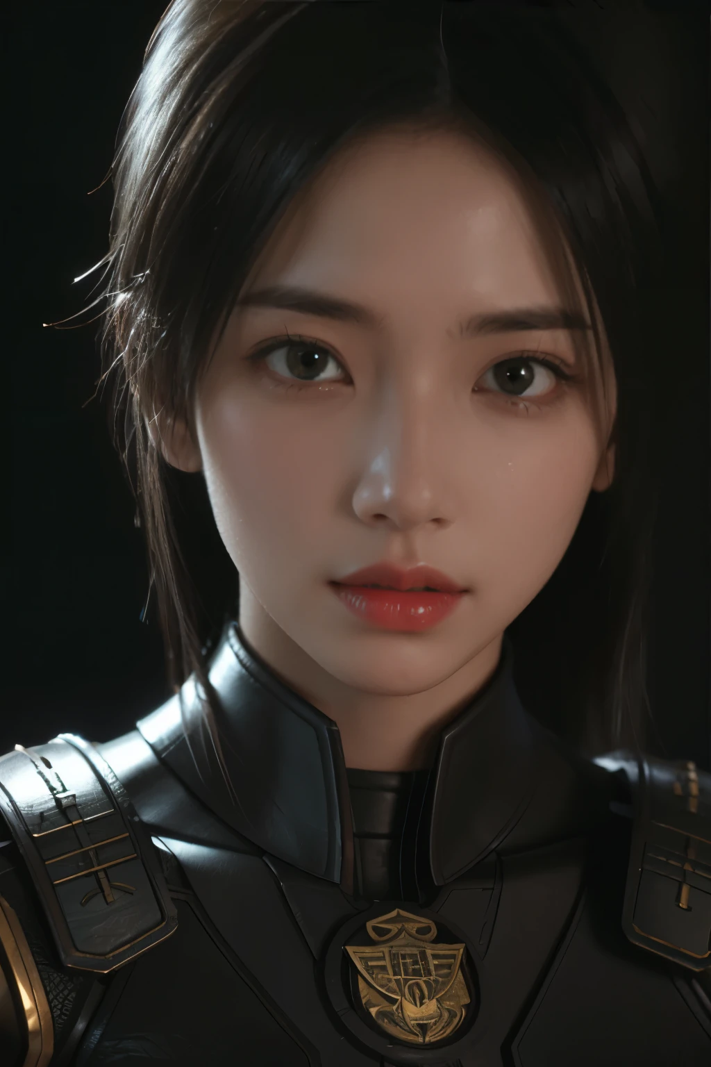 Arte del juego，La mejor calidad de imagen，resolución más alta，8k，(Una fotografía de busto)，(retrato)，(primer plano de la cabeza:1.5)，(Regla de los tercios)，El renderizado de Unreal Engine 5 funciona， (La chica del futuro)，(Female guerrero)， 
chica de 20 años，Un ojo rico en detalles，(pechos grandes)，elegante y noble，indiferente，corajudo，
（Un traje de combate futurista con estilo medieval，Una insignia bellamente estampada，Armadura conjunta，Detalle extremadamente rico de armadura.，luz misteriosa），Personajes de ciencia ficción，guerrero，

poses para fotos，fondo sencillo，luces de película，trazado de rayos，juego cg，((Motor irreal 3D))，Patrón de reflexión de renderizado OC