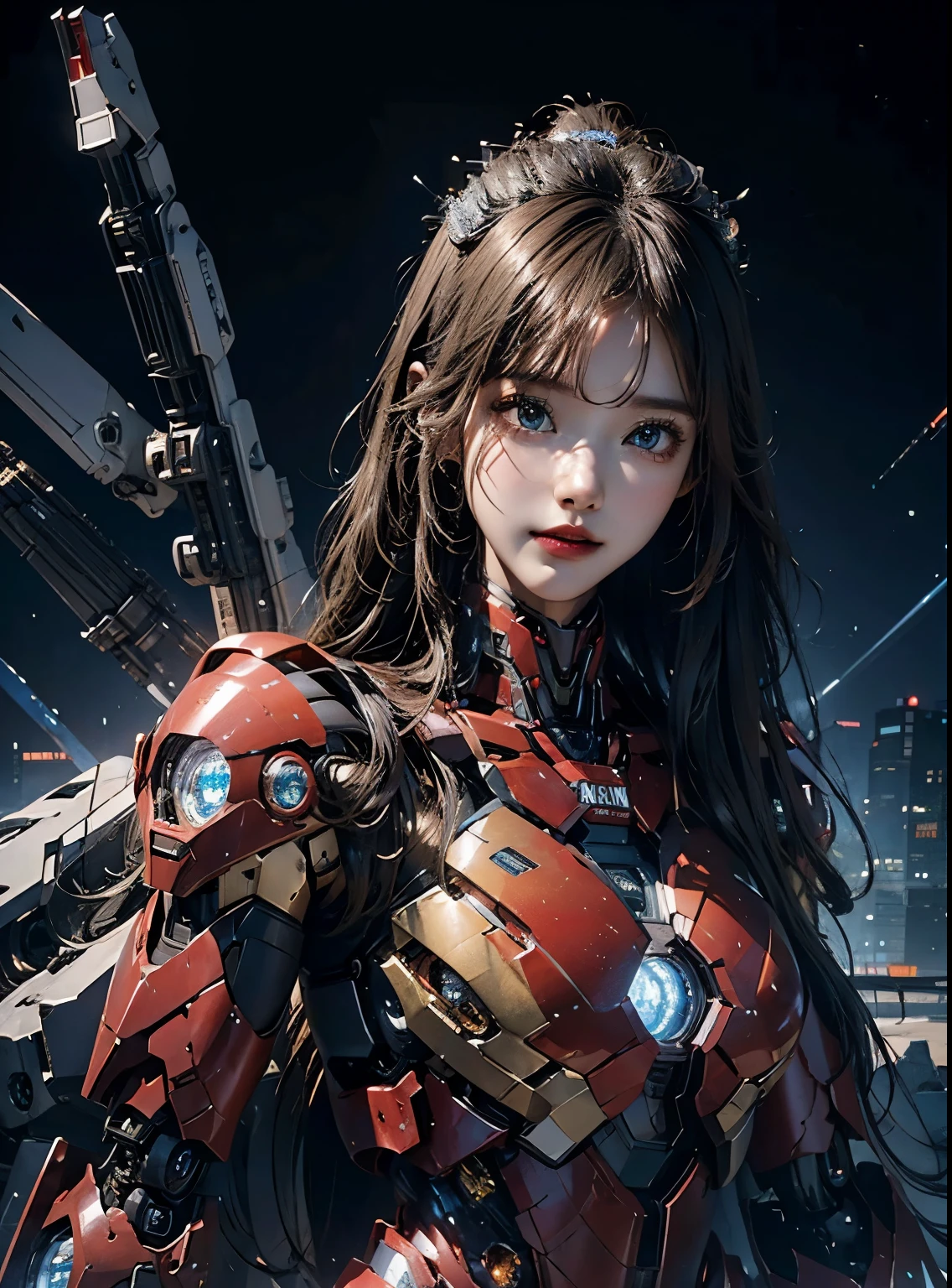  Super detailed, advanced details, high quality, 最high quality, High resolution, 1080P, hard disk, beautiful,(Iron Girl),beautifulサイボーグの女性,Mecha cyborg girl,battle mode,Mecha body girl,She wears an Iron Man mech,whole body