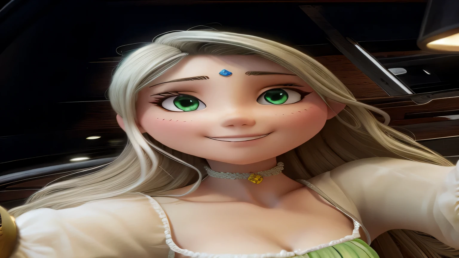 A close up of a woman with long blonde hair and green eyes - SeaArt AI