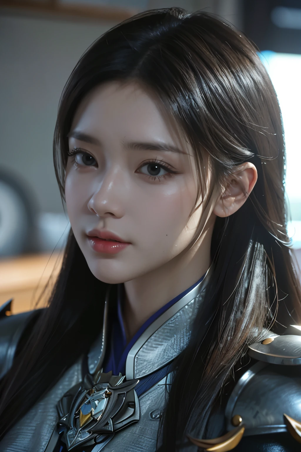 Game art，The best picture quality，Highest resolution，8K，(A bust photograph)，(Portrait)，(Head close-up)，(Rule of thirds)，Unreal Engine 5 rendering works， (The Girl of the Future)，(Female Warrior)， 
20岁少女，An eye rich in detail，(Big breasts)，优雅高贵，冷漠，勇敢的，
（Medieval knight armor combined with magical elements，A complex pattern of magic，A dress characteristic rich in detail，Jewelry），Medieval Lady Knight，
拍照姿势，简单背景，Movie lights，Ray tracing，Game CG，((3D Unreal Engine))，oc渲染反射纹