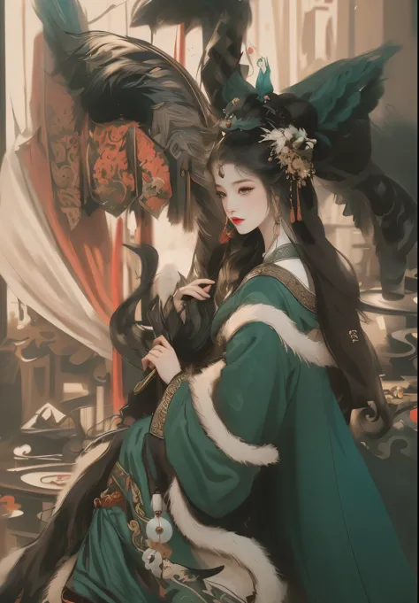 ((Unreal Engine 5)), Realistic rendering, Ink strokes，Excellent, Pictures of beauties in the court of Han Dynasty in China, Dark...