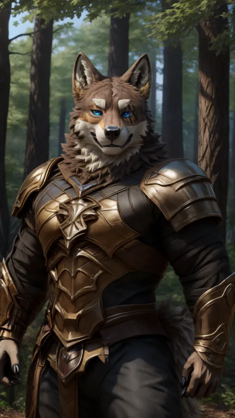 (best quality, 32K HDR:1.2), ultra-detailed, realistic, photorealistic, Transformar, character, Ogami Aratsuka, ultimate, looking at the viewer, blue eyes, realistic golden armor, forest, PlayStation 5 graphics, 32K HDR