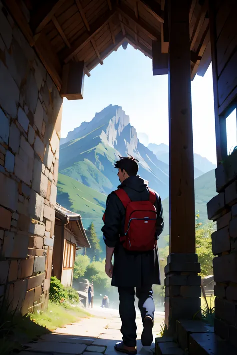 a man looking at the mountain