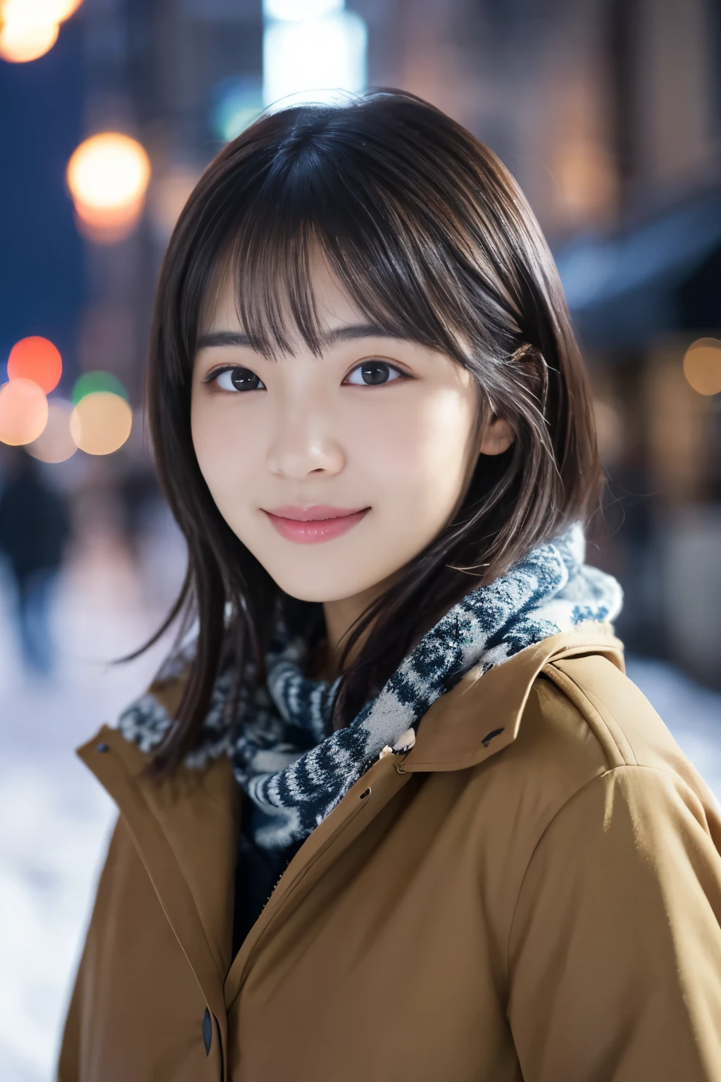 1 名女孩, (冬季休閒裝:1.2), 美丽的日本女演员, (15歲), 短髮,
(原始照片, 最好的品質), (實際的, 照片真實感:1.4), 傑作, 
非常精緻美麗, 非常詳細, 2k壁紙, 精彩的, 
精細地, 非常詳細 CG Unity 8K 壁紙, 超詳細, 高解析度, 
柔光, 美麗細緻的女孩, 非常詳細目と顔, 鼻子細節精美, 美麗細緻的眼睛, 電影燈光, 
休息
(以雪夜城市景觀為背景 1.3), 城市的灯光, 
完美的解剖結構, 修長的身材, 微笑, 完全面向前方, 看看相機