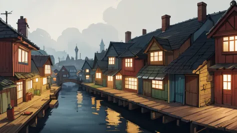 Fantasy City, Poor, beggar, Medieval City, Wooden houses, Slums, NOhumans, Gloomy City