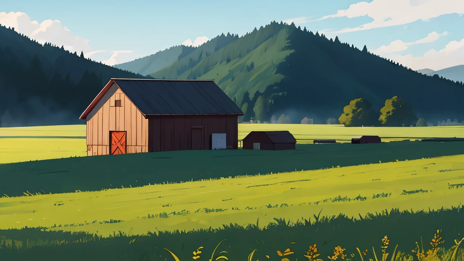 barn, in field