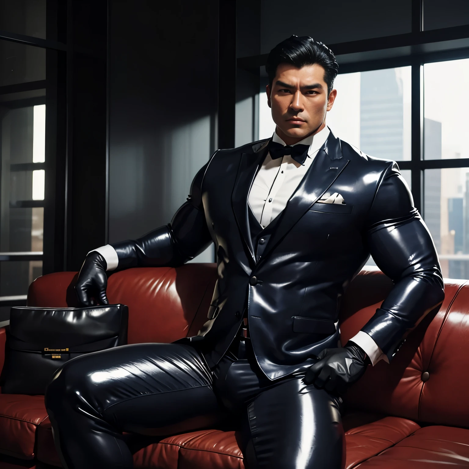 30 years old,daddy,"shiny suit ",Dad sat on sofa,k hd,in the office,"big muscle", gay ,black hair,asia face,masculine,strong man,the boss is,handsome,,leather gloves,lecherous dad,look straight ahead,dad is handsome,dad is handsome ,dad is "horny dad"