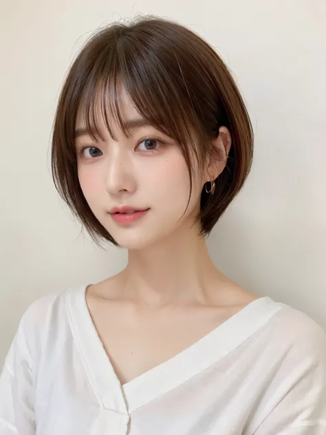 (highest quality、8K、32K、masterpiece、nffsw:1.2)、Photo of a beautiful Japanese woman in her 30s、mature woman、very short hair、short...