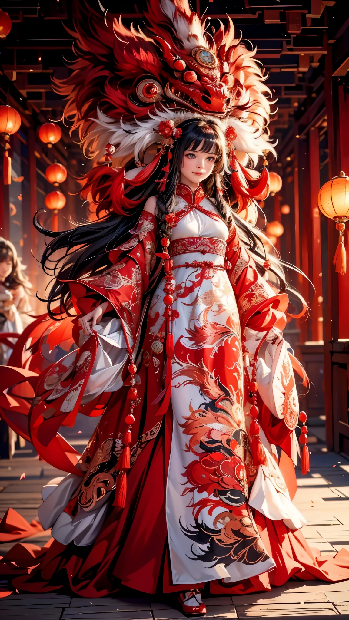 （（（完美figura，figura，red Hanfu，Hanfu de inverno，roupas chinesas,Roupas vermelhas，fundo vermelho,Dragão，(tecido chinês:1.2), Hanfu， Dragão and girl，Dragão帽兜，cabeça de leão xuer,Dragão，cabelo longo，Cabelo preto，Acessórios de cabelo，Roupas chinesas，lanterna，Oriental Dragão,（（（Aisha，Pupilas marrons，1 garota，Sozinho，long Cabelo preto，Expondo franja ））），（（（quadris largos））），S型figura:1.7））），((obra de arte)),Alta resolução, ((Best qualidade at best))，obra de arte，qualidade，Best qualidade，（（（ características faciais requintadas，olhando para o público,Há luz nos olhos，corar，tímido，feliz，Rindo alto））），（（（Luz e sombra entrelaçadas，Enorme ））），（（（olhando para a câmera，embalagem de preservativo，preservativos, Embalagem de preservativos, sêmen，Suor）））