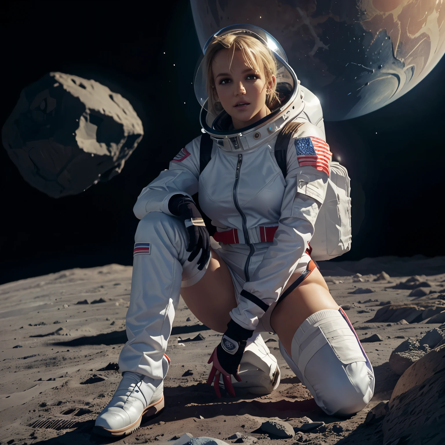 布蘭妮·斯皮爾斯太空人服裝, 來自月球的布蘭妮·斯皮爾斯, 全身, 超現實, 4k, 高品質, 高畫質, 