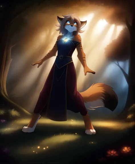 digital painting,detailed characters,twokinds by tom fischbach style,(anthro fox:1.3),flora abundance,moonlit clearing,enchanted...