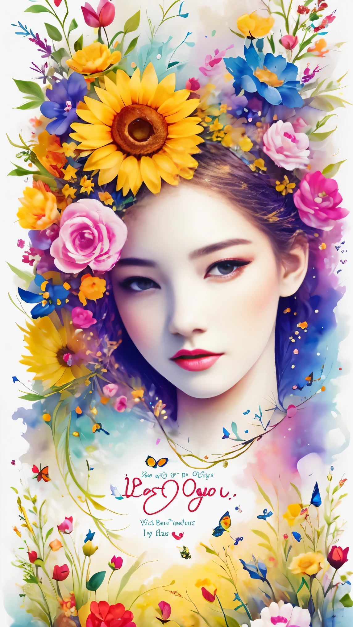 (masterpiece, best quality:1.2), greeting card design，I Love you,love