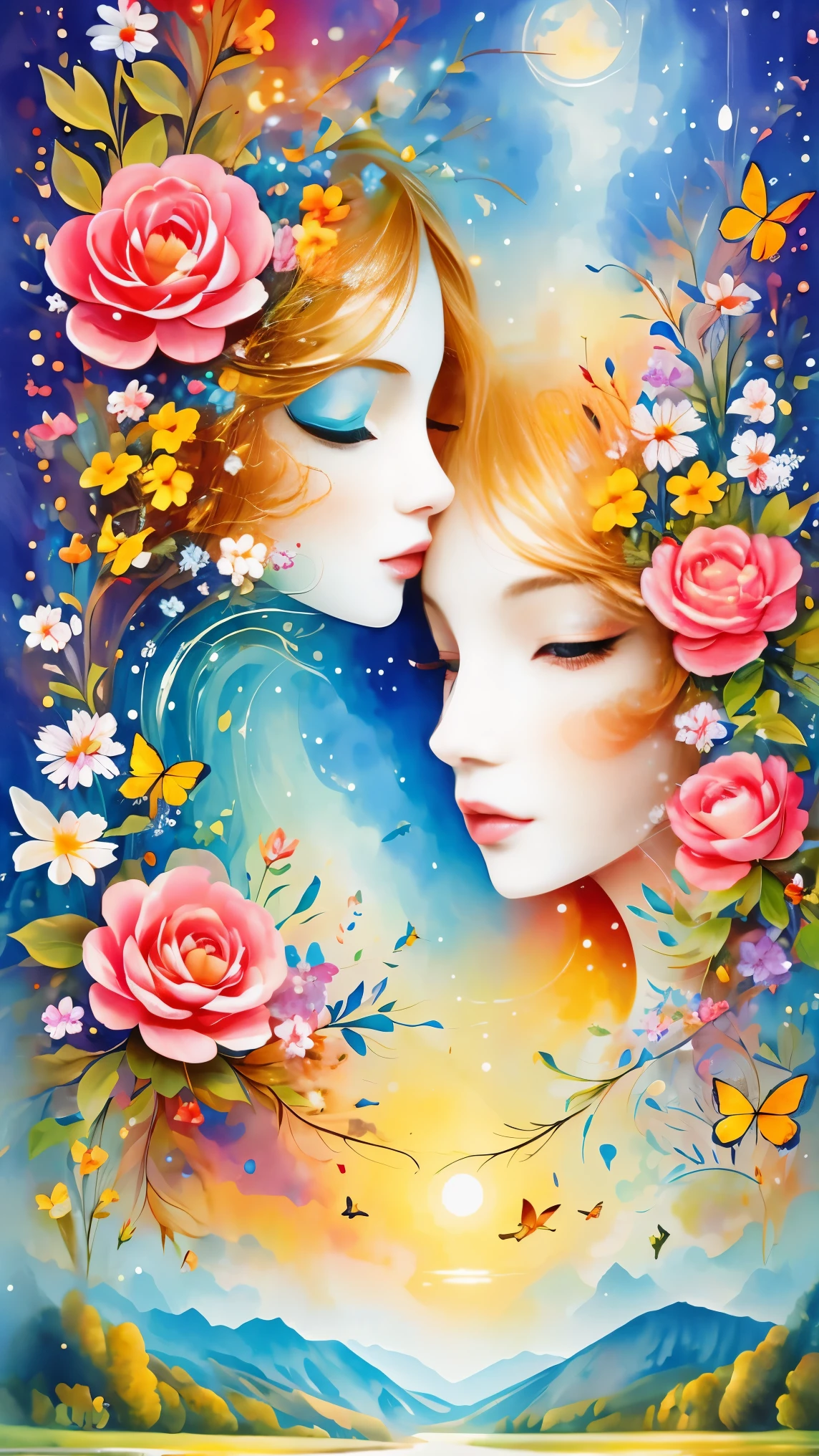 (masterpiece, best quality:1.2), greeting card design，I Love you,love