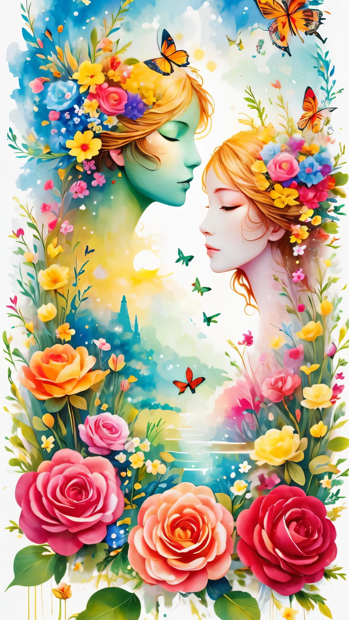 (masterpiece, best quality:1.2), greeting card design，I Love you,love