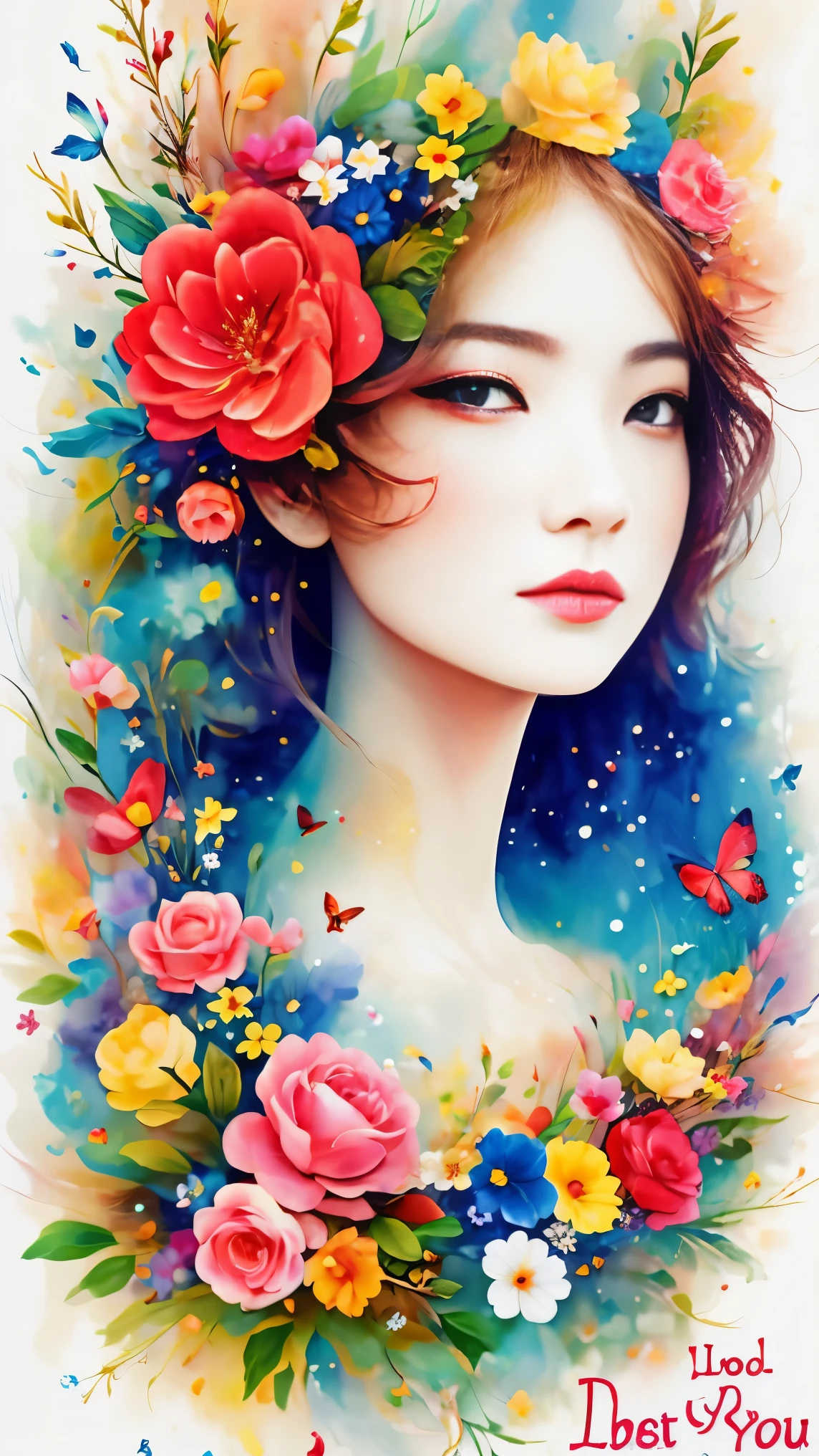 (masterpiece, best quality:1.2), greeting card design，I Love you,love