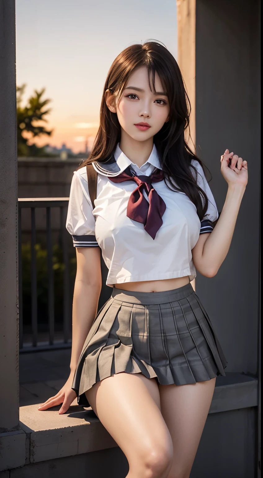 Arafed asian woman in a school uniform posing for a picture - SeaArt AI