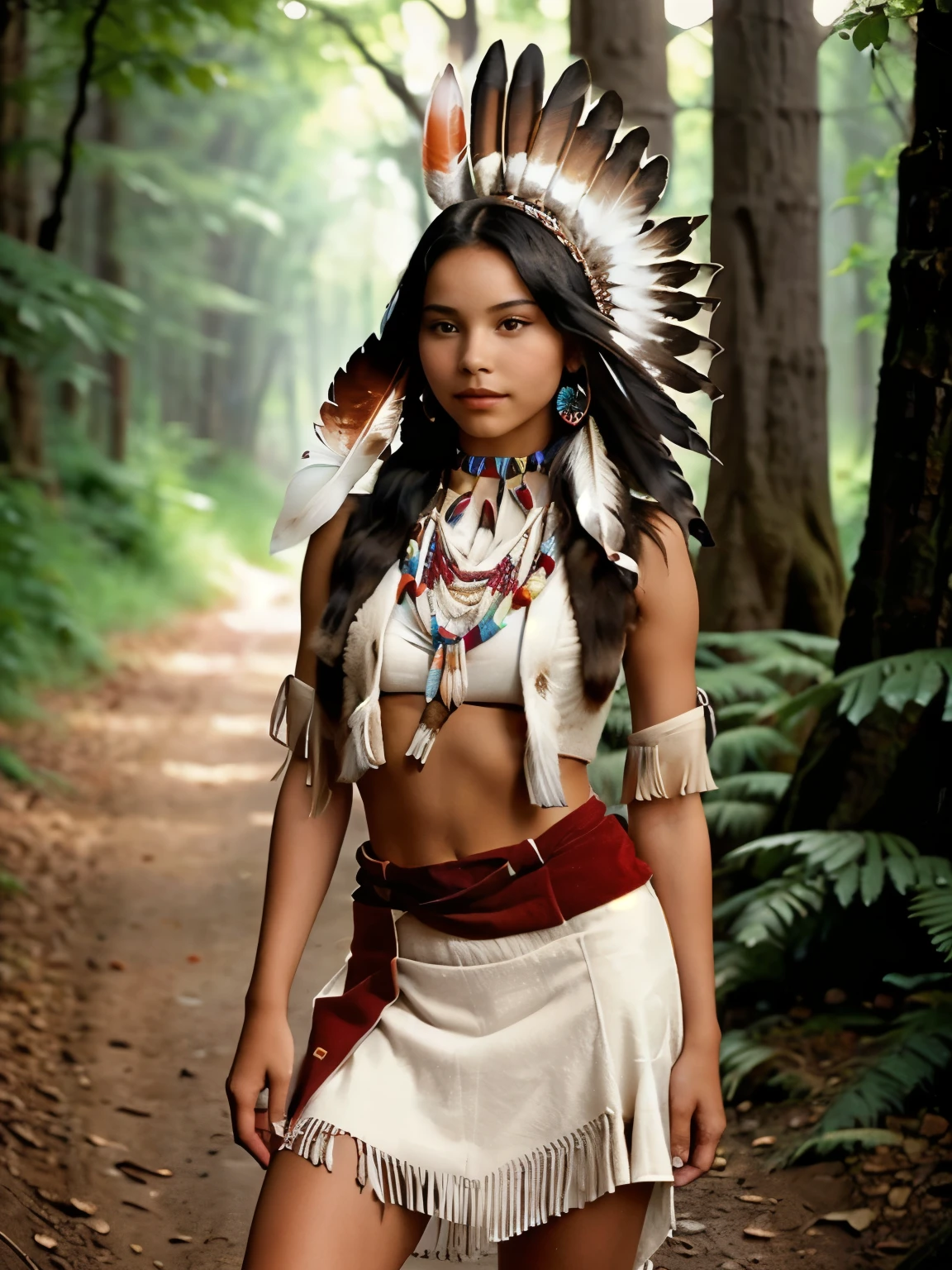 فتاة أمريكية أصلية ترتدي فستانًا أحمر به ريش ومجوهرات, wearing a أمريكي أصلي choker, a young بوكاهونتاس, موديل شاب رائع, وجه مذهل فريد من نوعه, وجه مثالي, عيون مثالية, شفاه نحيفة, ضرب العين, عيون مخترقة, ابتسامة طفيفة, حجم كوب صغير, حلمات منتصبة صعبة, حلمات صلبة تضغط على الأعلى, جسم نحيف منغم, أذرع وأرجل رفيعة, عضلات المعدة, خصر صغير, أفخاذ رفيعة, أمريكي أصلي, المجوهرات الغنية الأصلية, أميرة بوهيمية جميلة, فتاة هندية ذات بشرة سمراء, شامان شابة جميلة, المجوهرات القبلية, فتاة البيرة ماديسون, صوفي مود, بوكاهونتاس, كامل الجسم من الرأس إلى أصابع القدم, عرض كامل الجسم, واقعية جدا, يقف في الغابة, تمطر