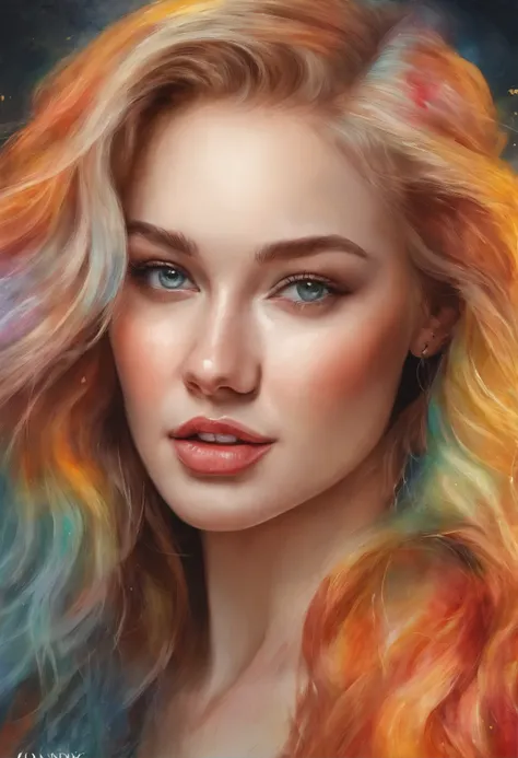 A painting of a woman with pink hair and blue eyes - SeaArt AI