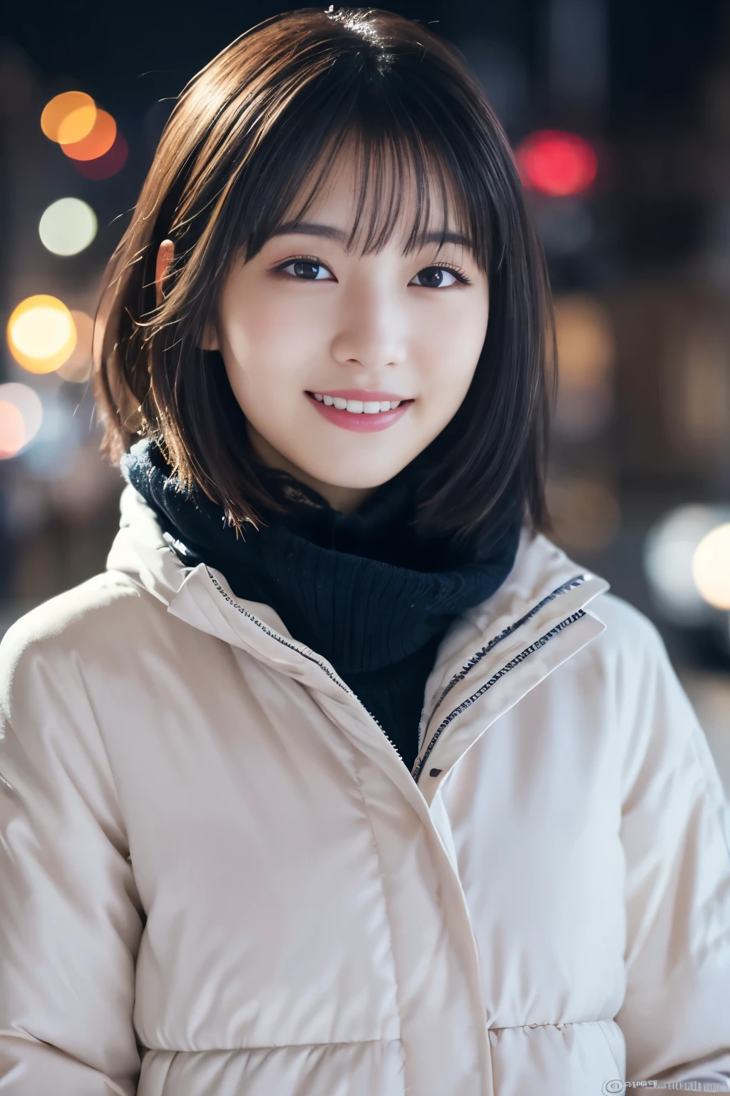 1 名女孩, (休闲冬装:1.2), 美丽的日本女演员, (15岁), 短发,
(RAW 照片, 最好的质量), (实际的, 照片级真实感:1.4), 杰作, 
非常精致美丽, 非常详细, 2k 壁纸, 精彩的, 
精细地, 非常详细 CG Unity 8K 壁紙, 非常详细, 高分辨率, 
柔光, 美丽细致的女孩, 非常详细目と顔, 鼻子细节精美, 美丽而细致的眼睛, 电影灯光, 
休息
(以雪夜城市景观为背景 1.3), 城市的灯光, 
完美的解剖结构, 苗条的身材, 微笑, 完全面向正面, 看看相机