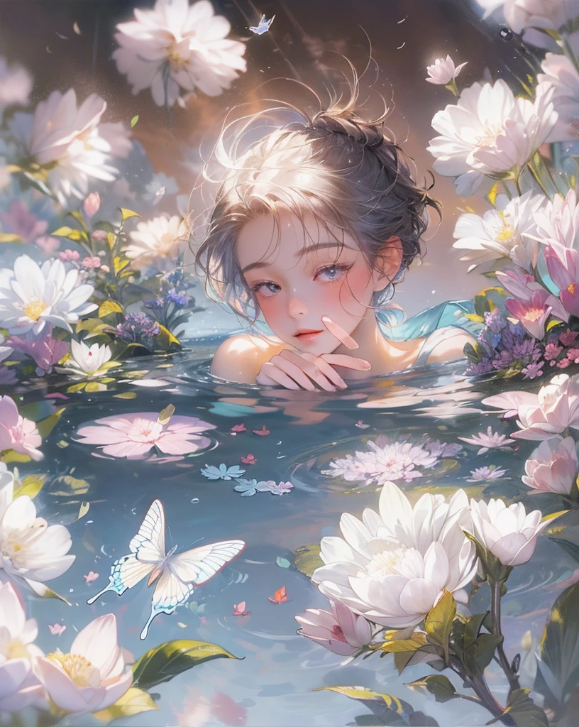 [(white background:1.5),::5] hexagon, 1boy, mid shot, full body, small butterflies, flowers,floating petal, peaceful water,cloud, sunset, garden, high quality, best, super detailed, beautiful detailed face

