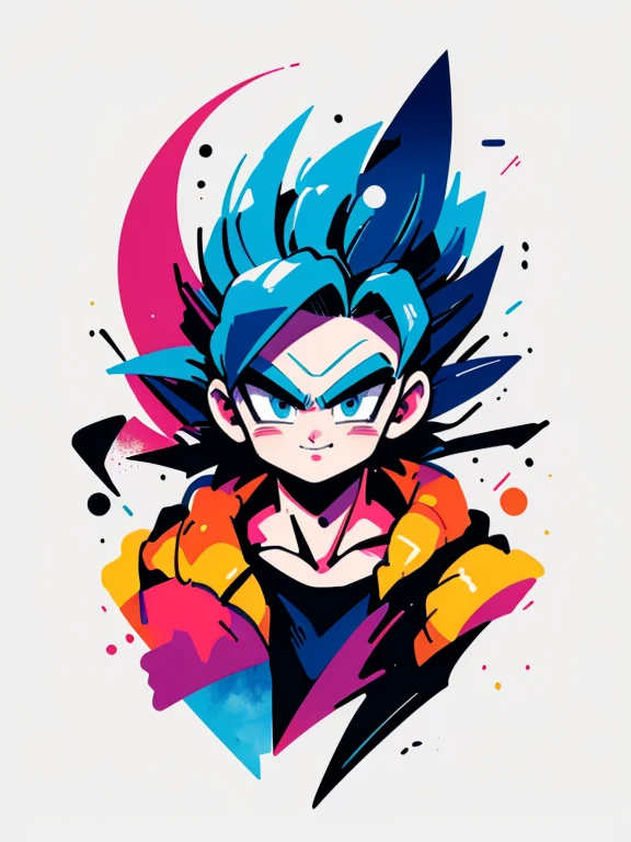 ((sticker-style illustration for print with 1girl, minimalism,)), simple background, clean:0.9, lineart, vector, colors should be vibrant and vivid, with a harmonious color palette. UPPER BODY, portrait,  Bulma from dragon ball