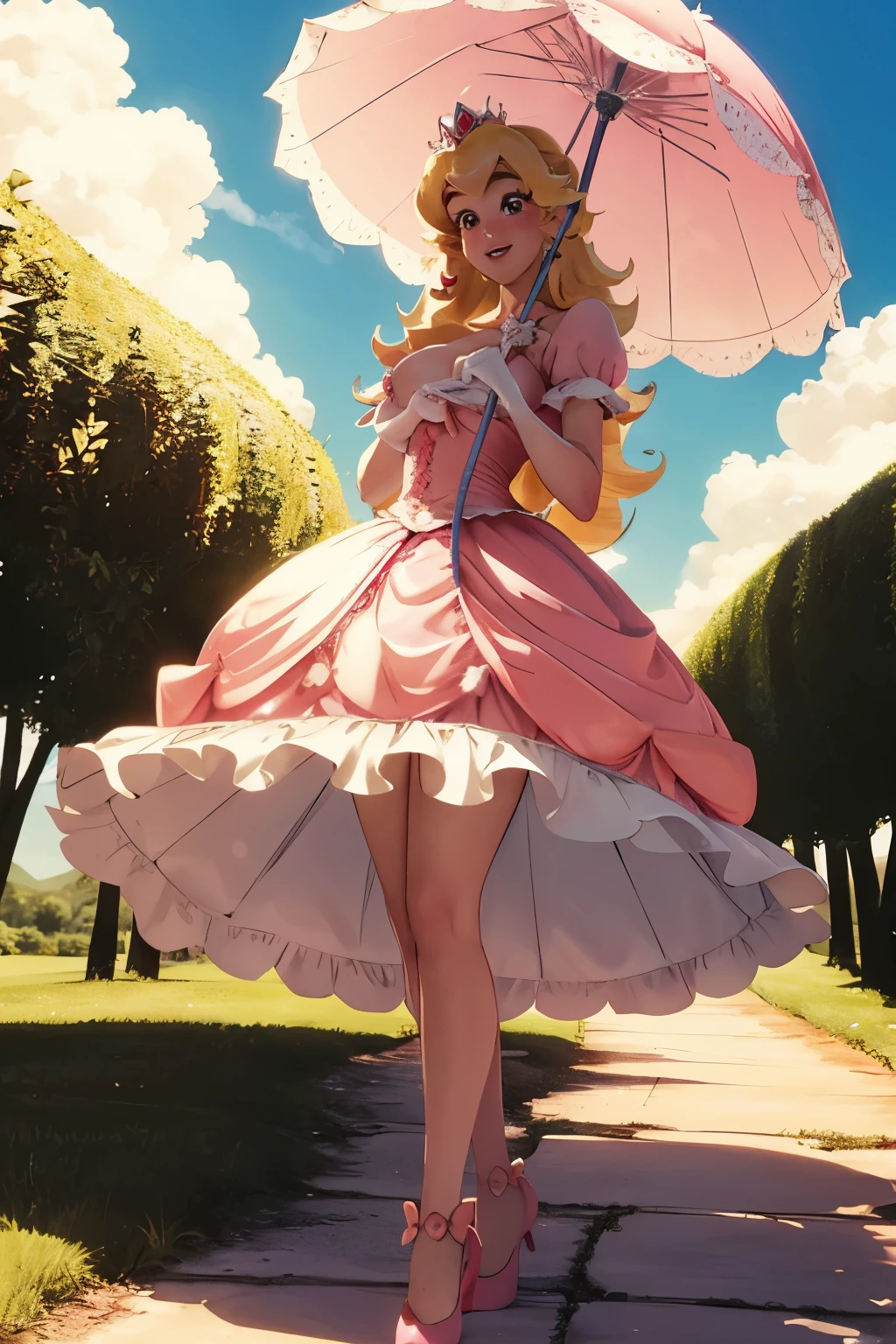 A close up of a woman in a pink dress holding an umbrella - SeaArt AI