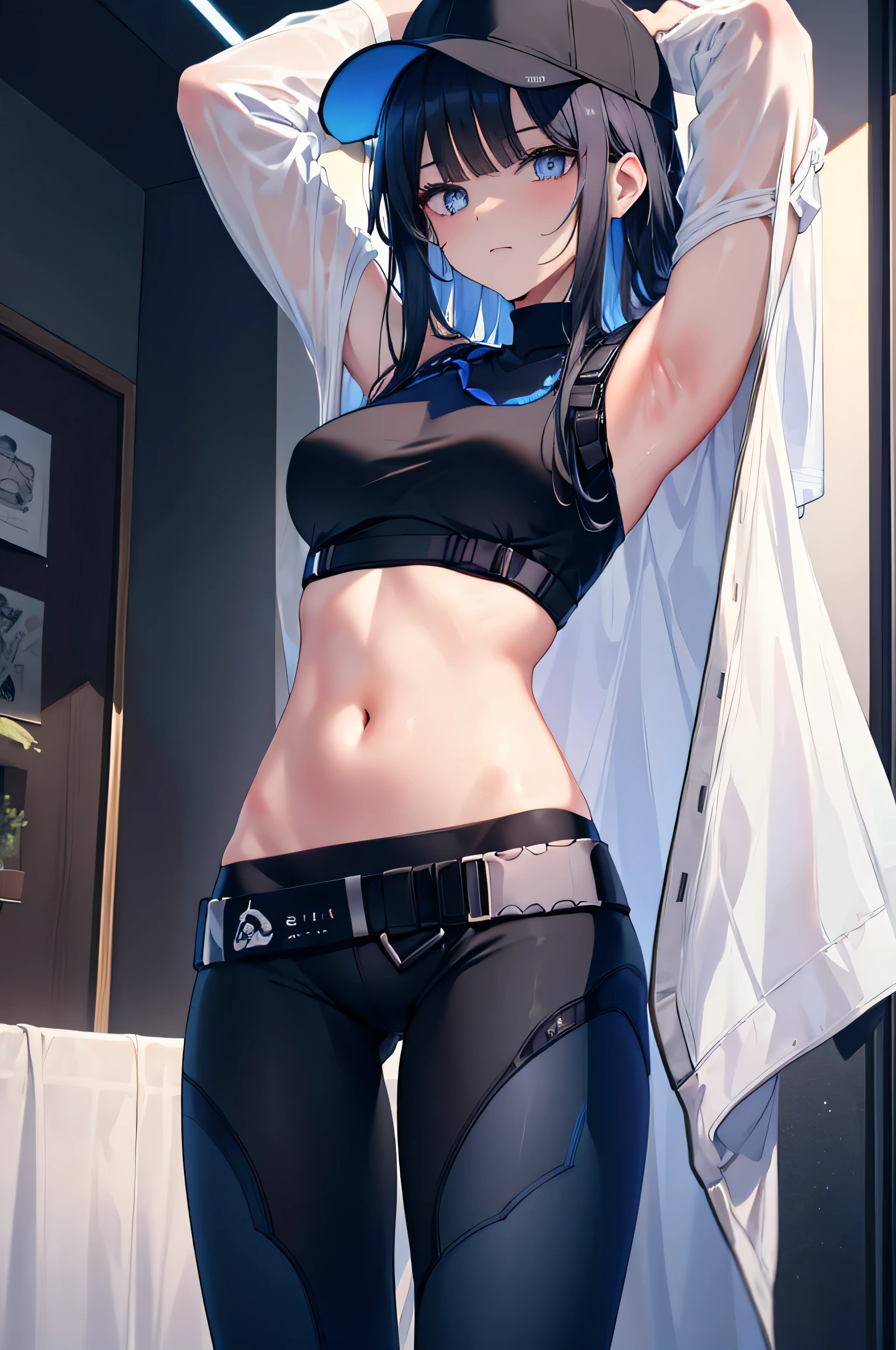 Anime girl in black outfit posing in a room with a white shirt - SeaArt AI