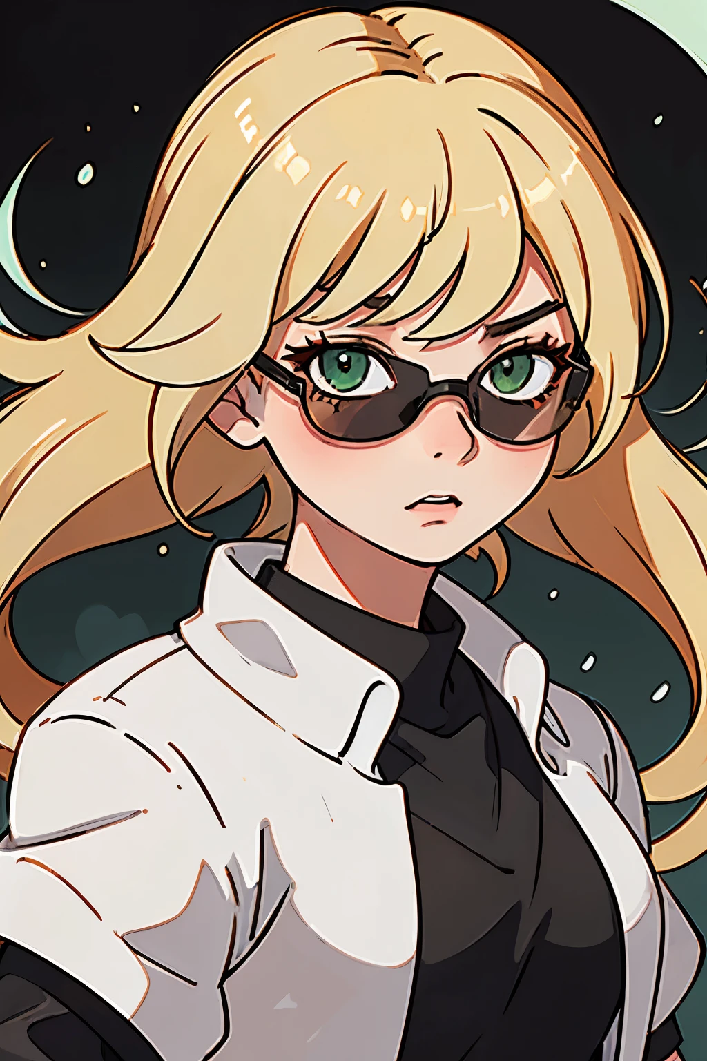 Anime girl with blonde hair and sunglasses in a black and white outfit -  SeaArt AI