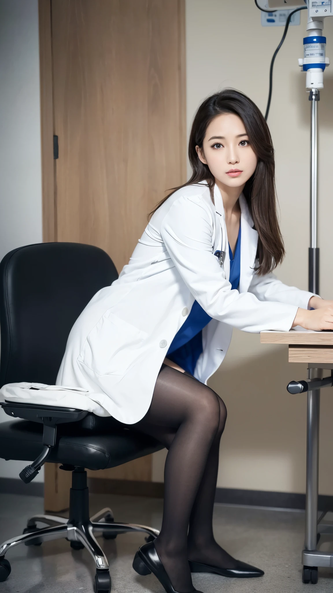 Arafed female doctor sitting at a desk with a laptop - SeaArt AI