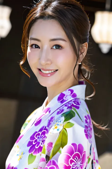 white kimono、pink Japanese pattern、(Furisode:1.5)、or、(top grade)、1 female、Full body Esbian、black haired、tie your hair back、(real...