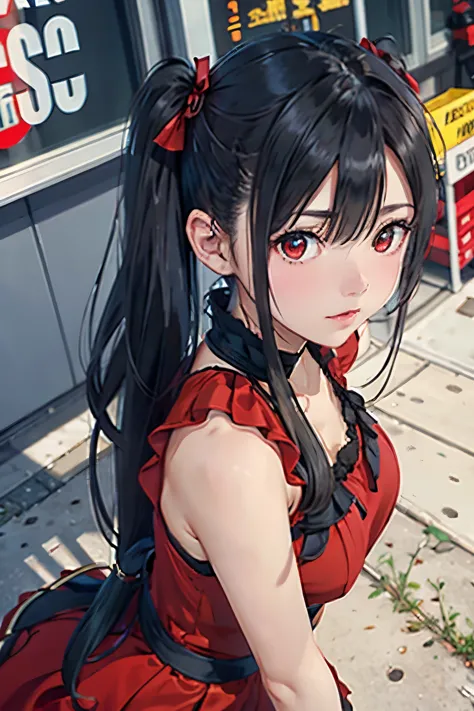 black pigtails, twin tails, trending on cgstation, twin tails hairstyle, beautiful gemini, , Trending on cgstation, wlop and sak...