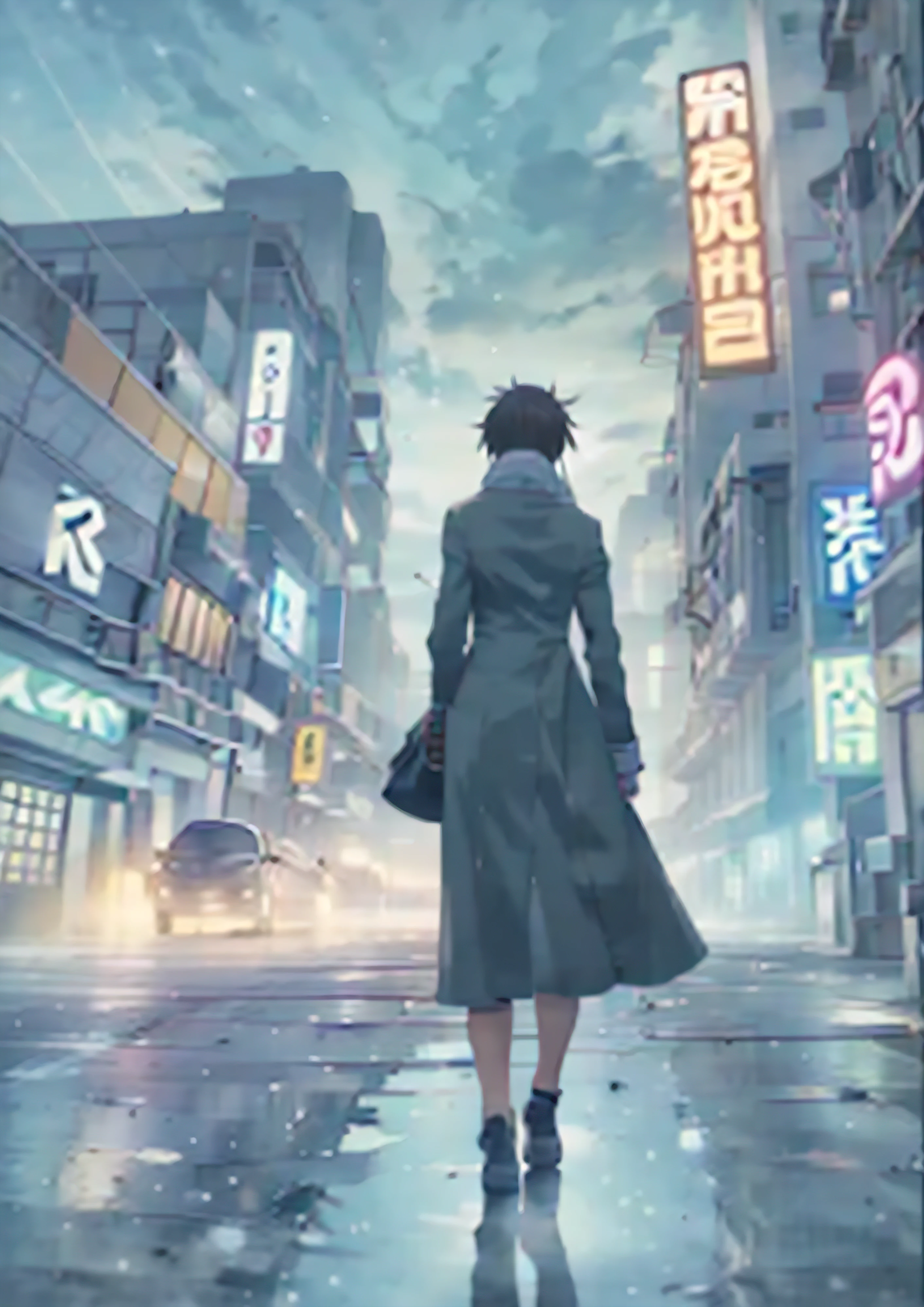 Anime-أسلوب artwork of a woman walking down a city street at night, مشهد أنيمي طوكيو, في ماكوتو شينكاي&#39;أسلوب, ماكوتو شينكاي cyril rolando, أنيمي الفن خلفية 4K, أنيمي الفن خلفية 4K, مظلم. by ماكوتو شينكاي, خلفية الفن أنيمي 8K, ماكوتو شينكاي&#39;أسلوب, by ماكوتو شينكاي