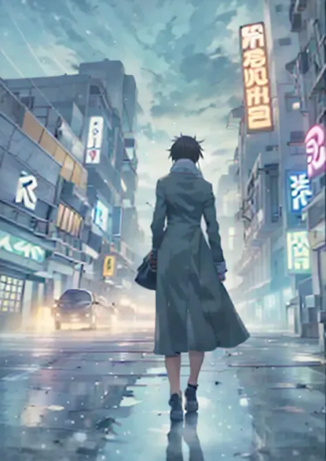 Anime-style artwork of a woman walking down a city street at night, tokyo anime scene, in Makoto Shinkai&#39;style, makoto shink...