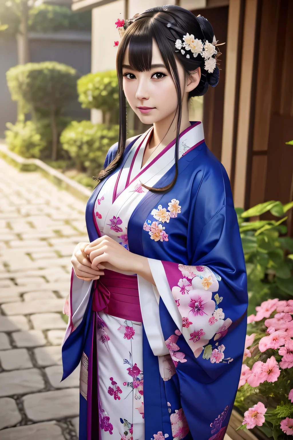 Alafed woman in kimono with flowers on her head, beautiful digital artwork, beautiful digital illustrations, beautiful digital paintings, gorgeous digital painting, Gwaites style artwork, Photorealistic anime girl rendering, Smooth anime CG art, beautiful digital art, great digital art with details, amazing digital illustrations, detailed digital anime art, April rendering, beautiful anime portrait, masterpiece, 最high quality, high quality, High resolution､