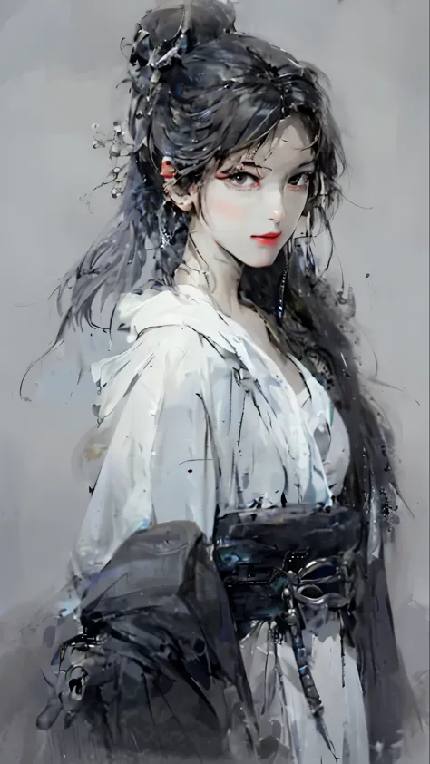 a white hair、close-up of a woman in a white mask, beautiful figure painting, guweiz, guweiz style artwork, white-haired god, aut...