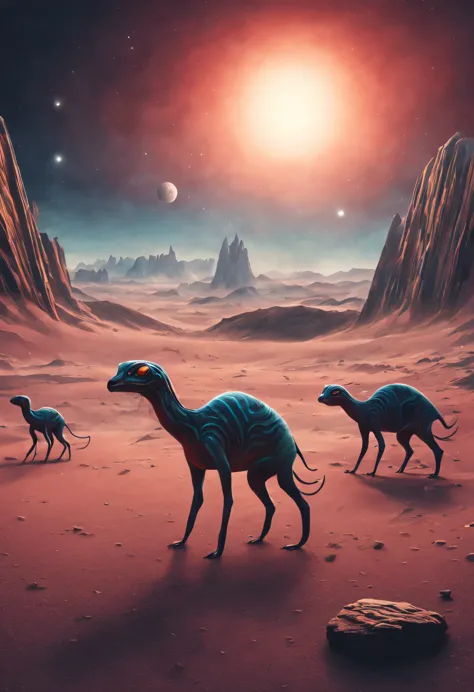 animais extraterrestres em um planeta desconhecido