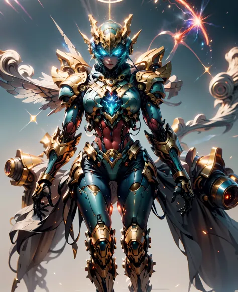 A woman adorned in fantasy-style full-body armor, a crown-concept fully enclosed helmet that unveils only her eyes, a composite ...