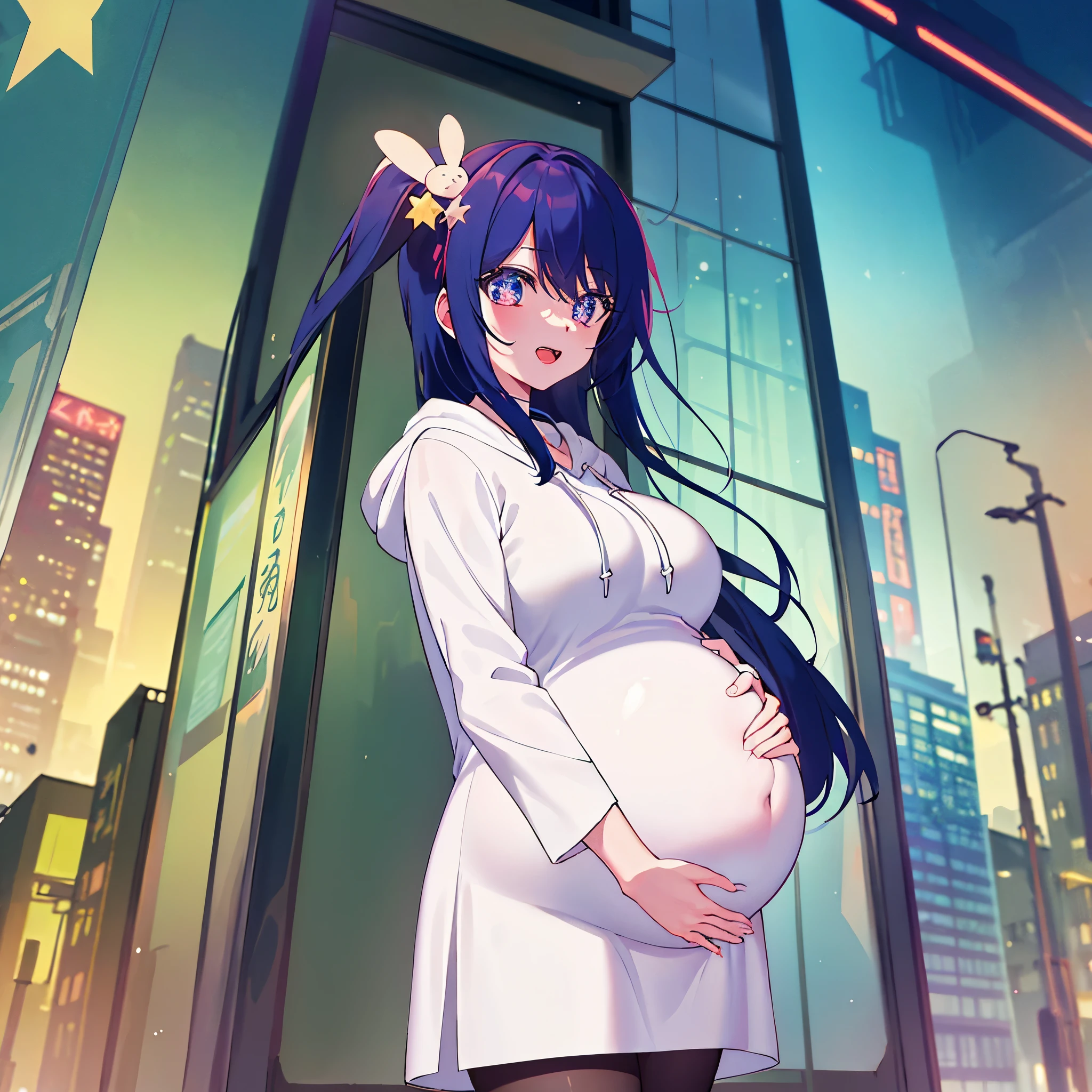 Anime pregnant woman in a white dress standing in front of a building -  SeaArt AI