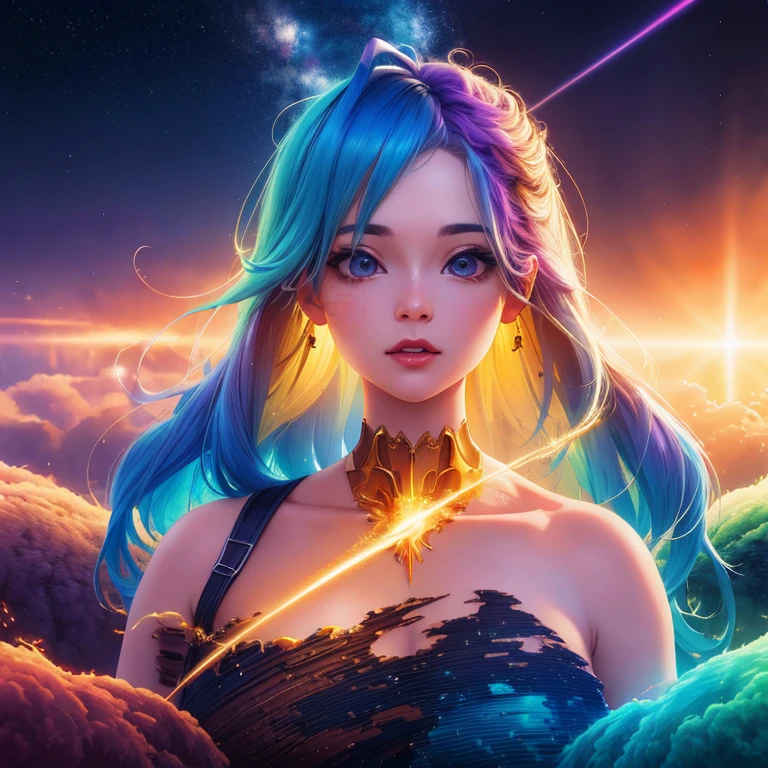 pixel sorting, pretty girl emerged into eternal tera, stream everlasting data flowing, infinite light, dispersion loop, chaotic undulation, optical illusions, celestial outerworld, lut, hdr, dramatic light, digital art, redshift render, raytraced image, behance had, 