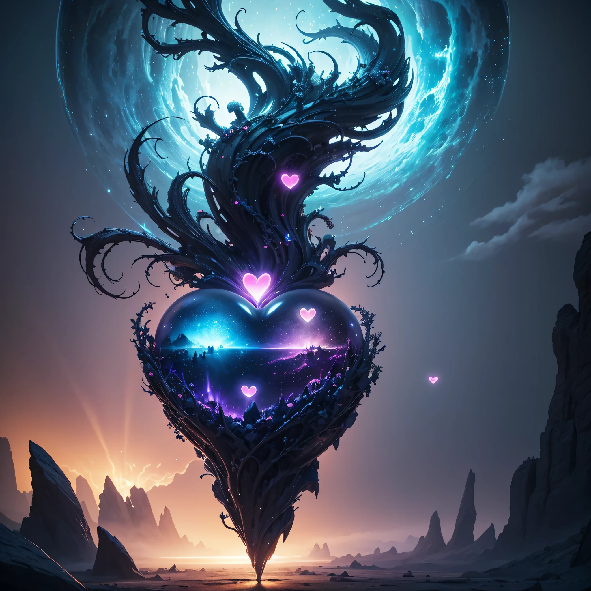 big heart with mini broken hearts inside, fantasy art, cinema 4d, matte painting, polished, colorful, intricate, eldritch, ethereal, vibrant, surrealism, surrealism, vray, nvdia ray tracing, cryengine, magical, 4k, 8k, masterpiece, crystal, glowing