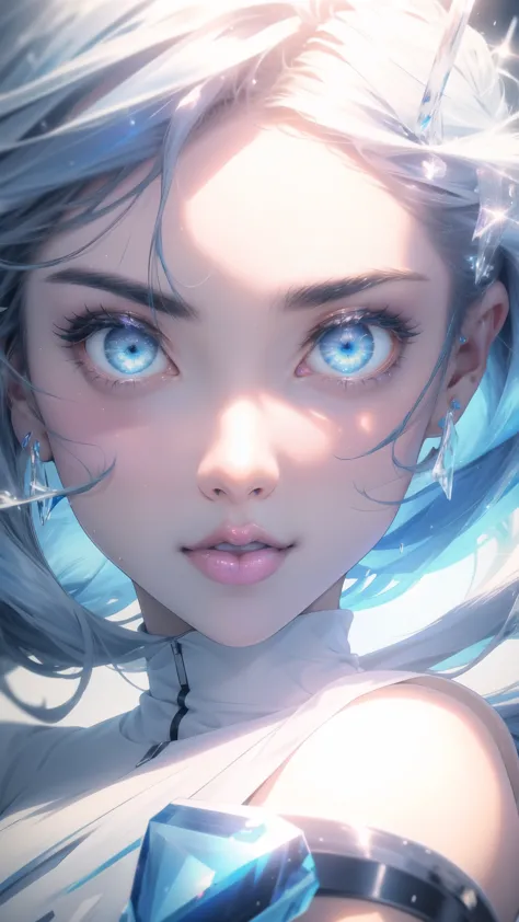 (1girl, solo:1.3), sexy, erotic, lewd, ice body, ice eyes, ice hair, ice tight dress, perfect face, detailed face,  lots of deta...